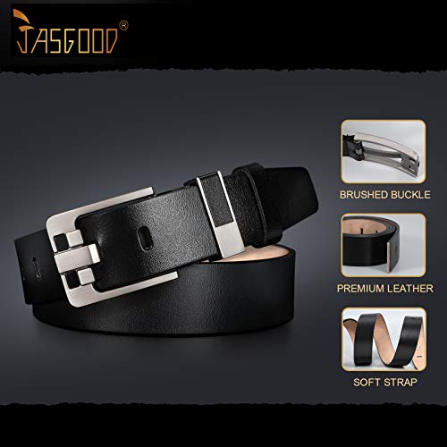 Mens Genuine Leather Belt Casual Formal Jeans Belts for Men Alloy Prong Buckle by JasGood,Black
