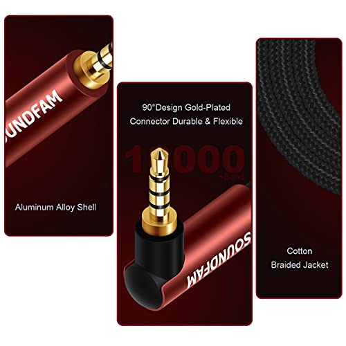 SOUNDFAM 90 Degree AUX Audio Cable [New Wine Red 3.3ft/1m] Right Angle TRRS 3.5mm Headphone Cable Support Mic Function 4-Pole Male to Male Stereo Auxiliary Cord for Phone, Headphones, Car, Speaker