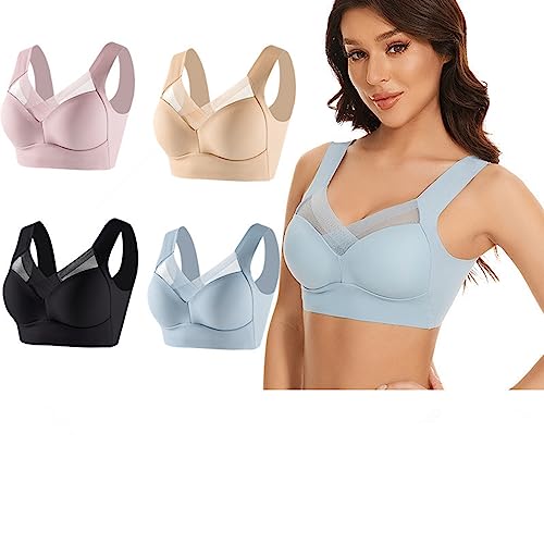 Wireless Bras 4pc Women\'s Large Strapless lace Tank top Underwear Thin Side fold Side Breast High Support Sports Beige
