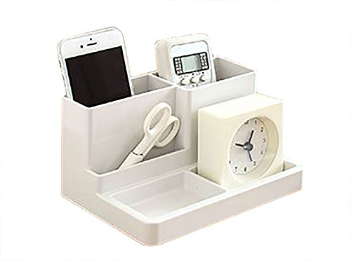 TOKYO-T Desktop Organizer White Desk Pen Stand Card Holder Clock Set (White)