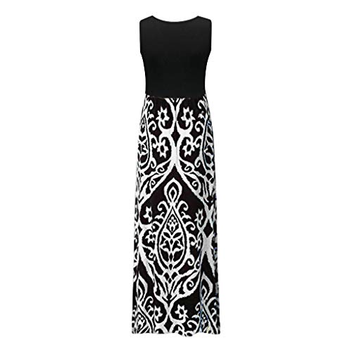 Womens Long Maxi Dress, Striped Straight Sleeveless Tank Party Floral Casual Summer Party Dress (M, White 2)