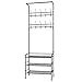 Homfa Metal Entryway Coat Shoe Rack 3-Tier Shoe Bench with Coat Hat Umbrella Rack 20 Hooks (Black)