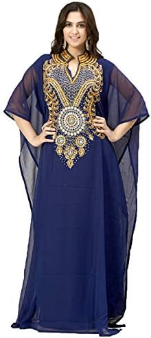OKM Women's Dubai Style Kaftan Caftan Farasha Jalabiya Abaya Long Maxi Dress Top