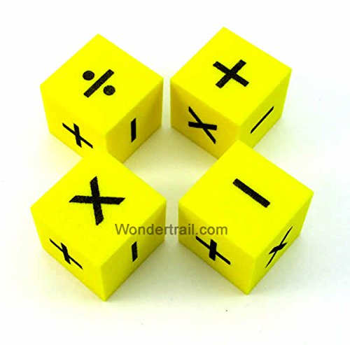WKP13776E4 Four Function Foam Dice D6 Yellow with Black Numbers 25mm (1in) Set of 4 Dice Koplow Dice