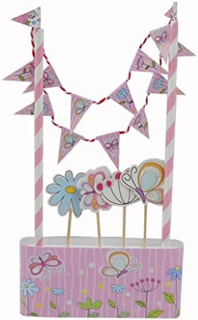 Happy Birthday Cake Bunting Banner Topper butterfly flowers Baby Shower Party Decorations Supplies Pink