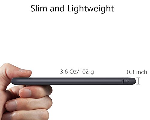Slim Power Bank Ultra Thin, Attom Tech 5000mAh 1.0A Mini External Phone Battery Pack Small Dual Outlet, Emergency Phone Power Backup with Built-in Charging Cable for Android Micro USB and Apple(Black)