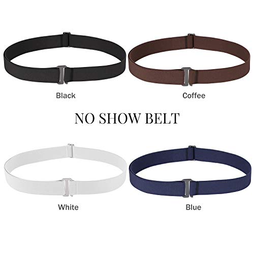 WERFORU 4 Pieces Invisible Women Stretch Belt No Show Elastic Web Strap Belt with Flat Buckle for Jeans Pants Dresses (UK Size 0-18, A-Black+Coffee+Blue+White)