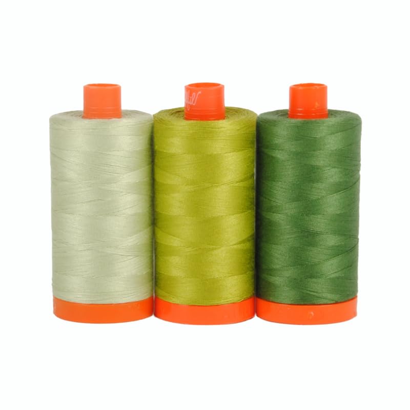 Aurifil Thread 3 Large Spools Cotton 50WT Perfect for Crafting, Quilting, and Embroidery (Dolomite - Green)