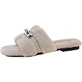 Axellion Womens Fuzzy Slides Open Toe Fluffy House Slippers Indoor Outdoor Furry Slide Sandals