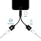 iPhone 7 Adapter, iPhone 7 Splitter, Lightning to Dual Lightning Cable by RayCue, Lightning Headphone Audio & Charge Adapter, Supprot Phone Call ,Music control and Charge (Black)