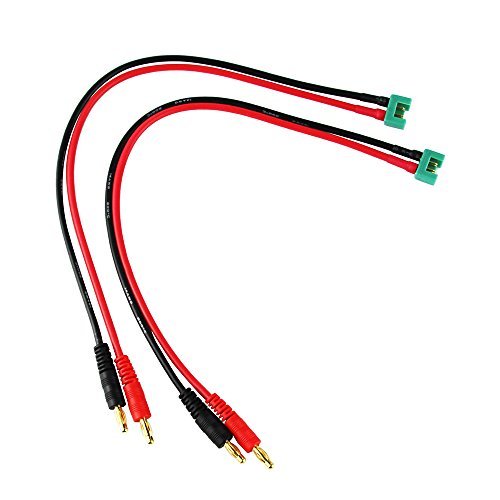 OliYin 2pcs 14AWG 14# 30cm 11.8inch MPX Female to 4mm Banana Plug MPX Plug Connector Charging Cable Wire for FPV RC(pack of 2)