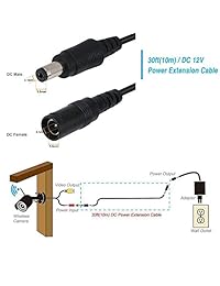 vanxse cctv 49.2 foot (65ft) 2,1 x 6 yard, DC, 12 V Cable de extensión de alimentación para cámaras de seguridad CCTV cámara IP dvr standalone-15meters negro
