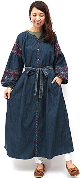 Amazon Co Jp チチカカ Titicaca ナバホクロス刺繍デニムワンピース Free インディゴブルー 服 ファッション小物