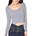 Fashion Womens Long Sleeve Crop Top Round Neck T Shirt Blouse (L, Grey)