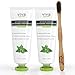 Activated Charcoal Teeth Whitening Toothpaste with Bamboo Toothbrush for Brighter, Whiter Teeth, Free of Fluoride & SLS, Twin-Pack, Peppermint