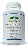 NutriWorth Superior Omega 3+D (600EPA/300DHA+1000ui Vitamin D-3)Per Gel Tab. 90 Softgels