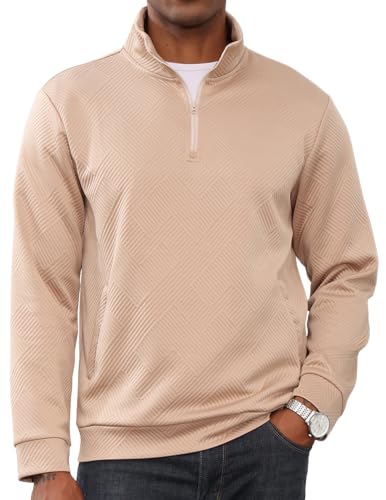 Men's Casual Sweatshirt Long Sleeve Quarter Zip Pullover with Mock Neck at Amazon