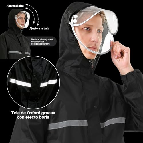 KIROGILY Impermeable para lluvia Hombre con Tira Reflectante, Poncho para Lluvia con Capucha, Chubasquero Hombre con Bolsa Impermeable para Celular, Raincoat para Camping, Viajes y Emergencias