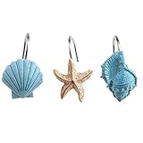 AGPtek 12 PCS Fashion Decorative Home Bathroom Seashell Shower Curtain Hooks (Seashell: Blue, Starfish: Tan, Conch: Blue)