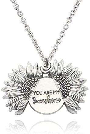 You are my sunshine Open Locket Sunflower Pendant Necklace Watch over me Faith Truth (Silvertone sunflower)