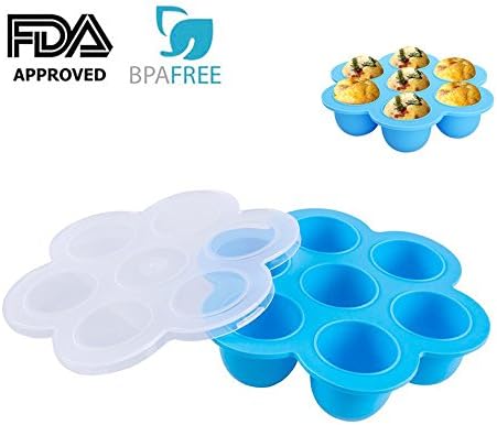 PFFY Silicone Egg Bites Molds for Instant Pot Accessories Fits Instant Pot 5,6,8 qt Pressure Cooker Reusable Baby Food Storage Freezer Container Ice Cube Tray with Lid Blue