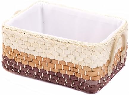 Kingwillow,Woven Maize Straw Storage Baskets&amp;Bins with Handle (Medium, Mixed color)