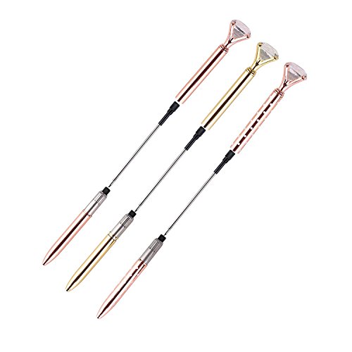 Diamond Ballpoint Pen - (5 Pack) Rose Gold Pens with Big Diamond/Crystal and Metal Ball-Point Fun Bling Crystal Pen for Stylish Fancy Office Supplies, Black Ink