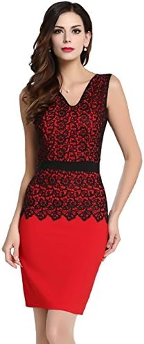 cmz2005 Women Lace Sleeveless V-Neck Straight Tank Mini Dress 71167 (XXL, Red)