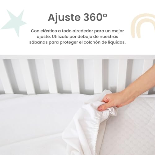 Nap Baby Protector de Cuna Cubre Colchón Impermeable para Colchón Cuna de 70x130 cm o bebé, 100% Absorbente, Cubierta Protectora Infantil, hipoalergénico