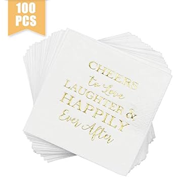 Haodou 100 Pcs Wedding Napkins Gold Love Laughter and Happily Ever After Bridal Shower Napkins 4.5 sq.in.