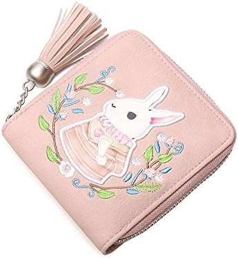 Women Short Wallet Practical Tassel Zipper Mini Coin Wallet (Pink)