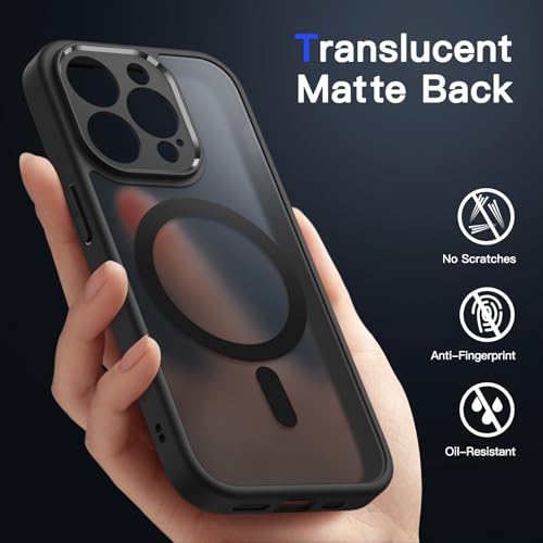 JETech Magnetic Cover for iPhone 13 Pro 6.1 Inch MagSafe Compatible with MagSafe, Translucent Matte Case with Camera Full Protection Slim Back Shockproof (Black)