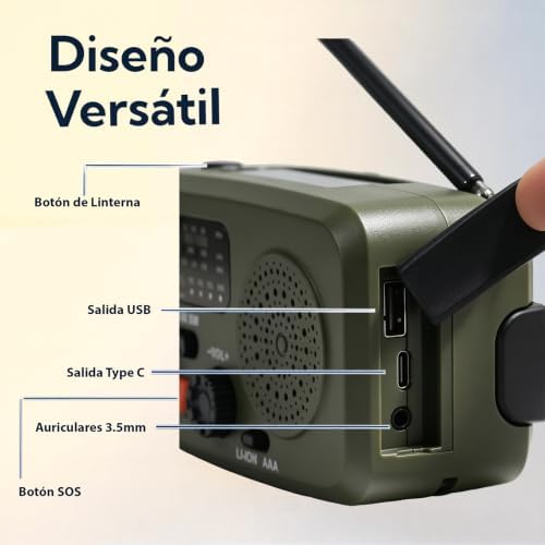 Radio Portable Urgence, FM/AM Radio Survie avec Rechargement du Solaire Radios Dynamo à Manivelle avec Lampe de Poche 4000mAh Powerbank SOS pour Outdoor, Camping, Coupures de Courant, Kit de Survie