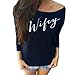 XYL Women Fashion Wifey Round Collar Long Sleeve T-shirt Large Black