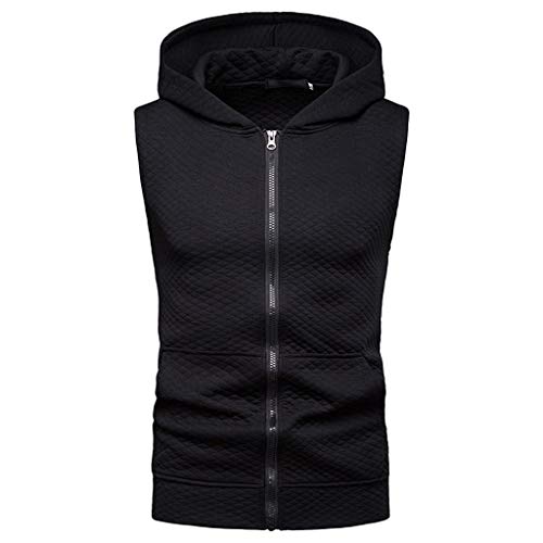 ANJUNIE Hoodie Tank Top Men Vest Jacket Sport Casual Sleeveless Rhombus Zipper UP Sleeveless Cardigant(Black,M)