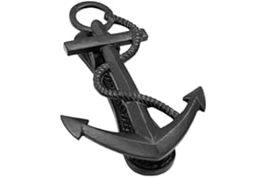 SAKEGA Mystic Colonial Nautical Ship’s Anchor Door Knocker – 6" Tall, Solid Cast Iron with Antique Finish – Vintage Coastal Maritime Front Door Knocker for Beach House & Garden