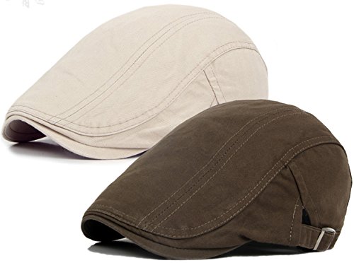 Qunson 2 Pack Men's Cotton Flat Ivy Gatsby Newsboy Driving Hat Cap