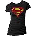 Superman Classic Distressed Logo Ladies T-shirt - Black