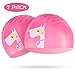 Kids Swim Cap 2 Pack, Silicone Swimming Cap Pink for Girls - Elastic Waterproof Swim Hat for Toddler Age 3-10