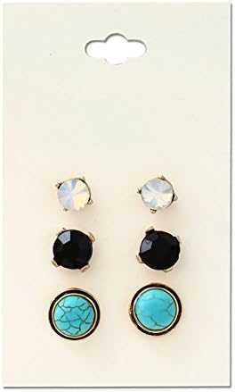 3 Pairs/Set Gold Silver Plated Filigree Flower Round Resin Beads Bohemian Stud Earring (Gold)