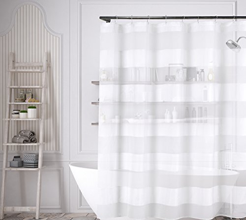 White Fabric Shower Curtain: Wide Stripe Design, 70" x 72"