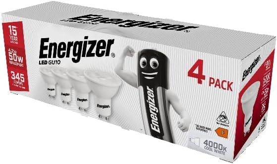 Energizer Modern LED Energy Saving Lightbulb, GU10, 4.2W, Cool White, 4 Pack (New 2020 Model)