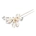 Mariell Handmade Gold Bridal Hair Pin Stick - Silvery Gold Leaves, Freshwater Pearls & Crystal Sprays