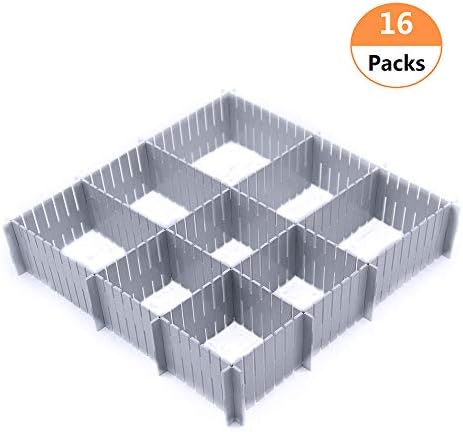 DIY Drawer Dividers 16 Packs Dresser Kitchen Office Organizer Accessories Underwear Tools Utensil Plastic Storage (Grey Blue 16 Packs)