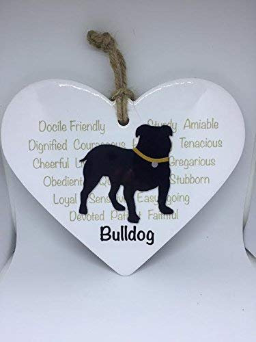 Bulldog Ceramic Heart shaped Plaque / Sign