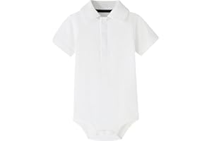 Teach Leanbh Baby Boys Pure Color Cotton Short Long Sleeve Polo Bodysuit 3-24 Months (White, 24Months)