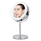 BRIGHTINWD Magnifying Mirror with Lights, Lighted Makeup Mirror 10X Magnification, Vanity Mirror with Lights, Double Sided 360 Rotation Polished Chrome Finish