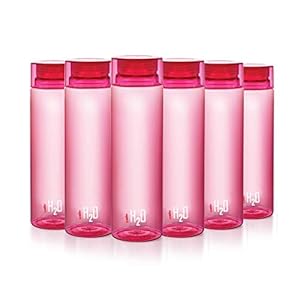 Cello H2O Round Plastic Water Bottle, 750ml, Set of 6, Pink