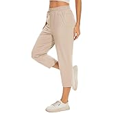 Choosefree Women Casual Capris 21" with Deep Zipper Pockets Drawstring Comfy Tapered Sweatpants for Golf Athletic Travel Work