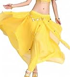 ZLTdream Women's Belly Dance Chiffon Skirt With Coins Yellow